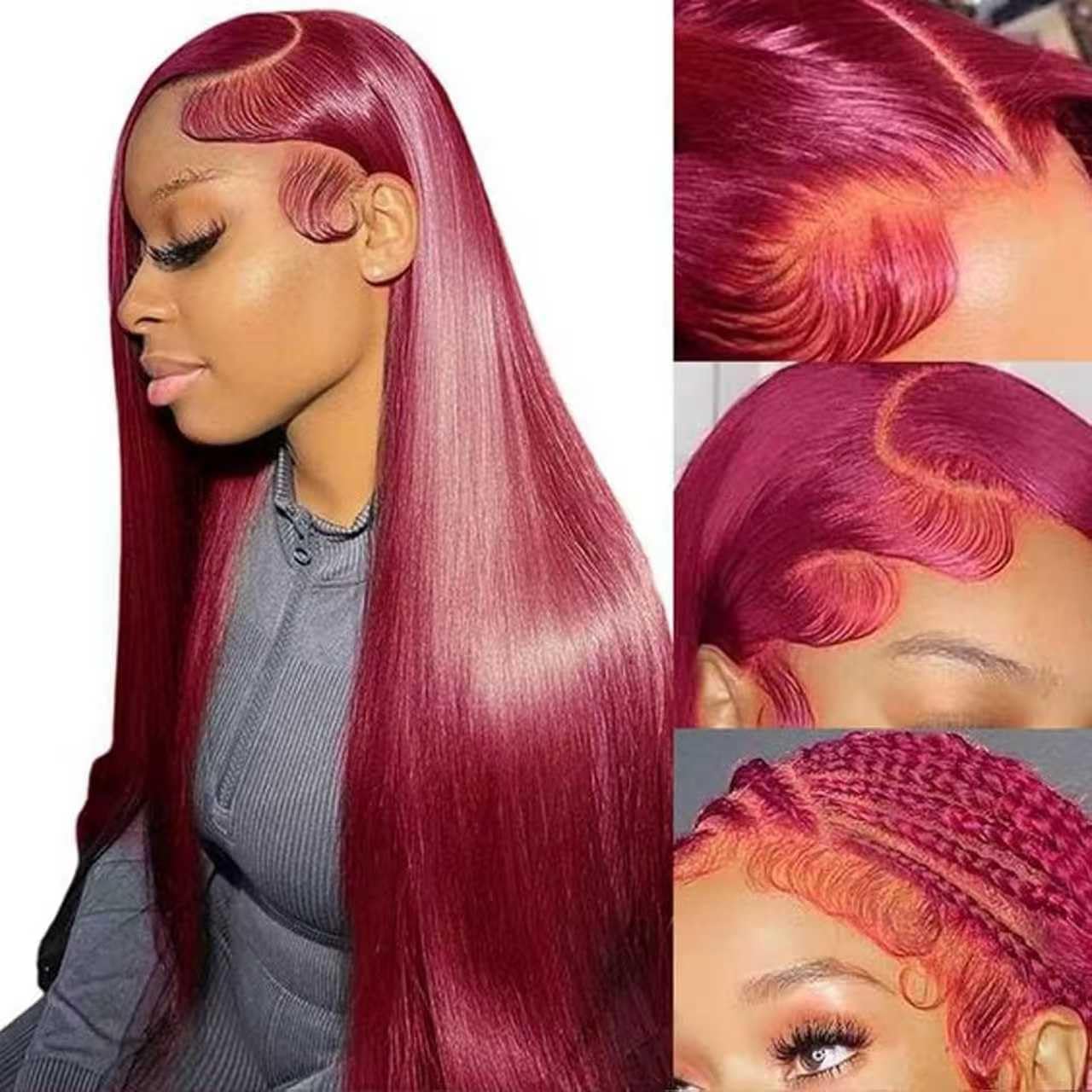 CFY 36 Inch Burgundy Wig Human Hair 220 Density 99J 13×6 Hd Lace Front Wigs Human Hair Pre Plucked with Baby Hair Straight Wigs Human Hair, No Shedding No Tangle