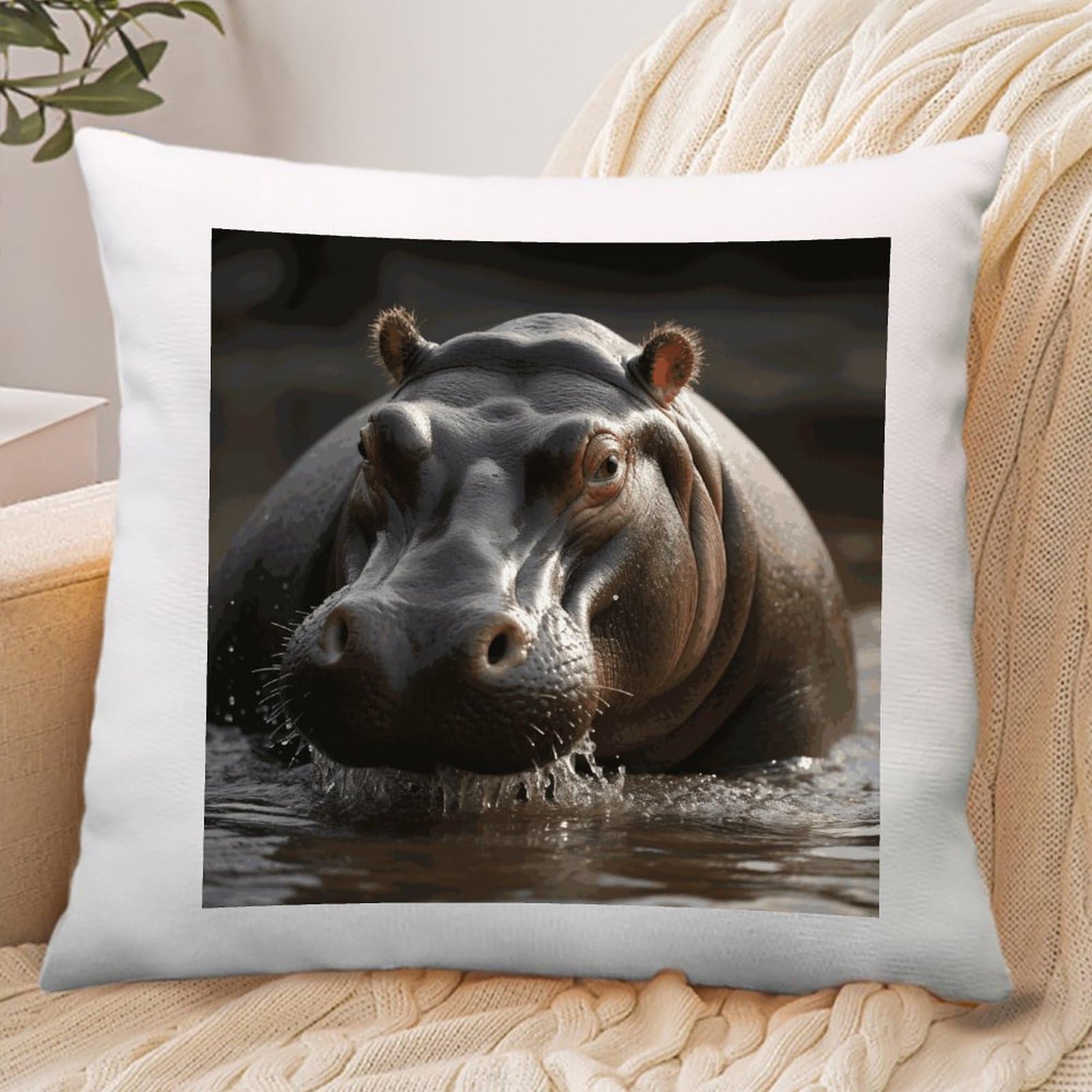 FekiLoot Decorative Hippo Throw Pillow Covers Soft Square Cushion Case with Zipper Farmhouse Cotton and Linen Pillowcase Luxury Cozy Lumbar Pillow Shells for Sofa Bed Car