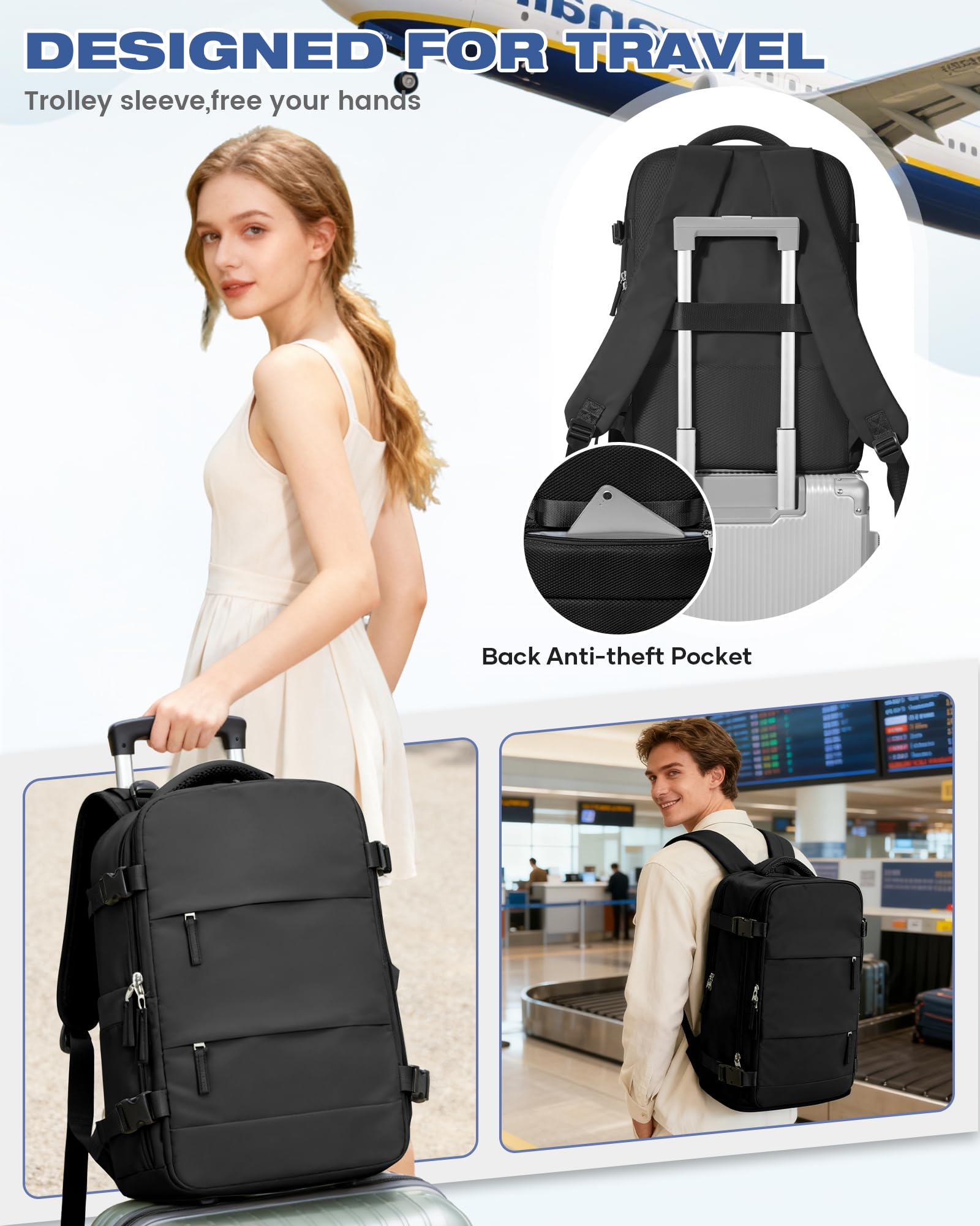 SZLX Mochila al Vacio con Bomba Equipaje de Mano 40x30x20 Ryanair Vueling Wizzair Easyjet Mochila Viaje Cabina Avion 40x20x25 Ryanair Mujer Mochila de transporte Impermeable para Computadora Portátil