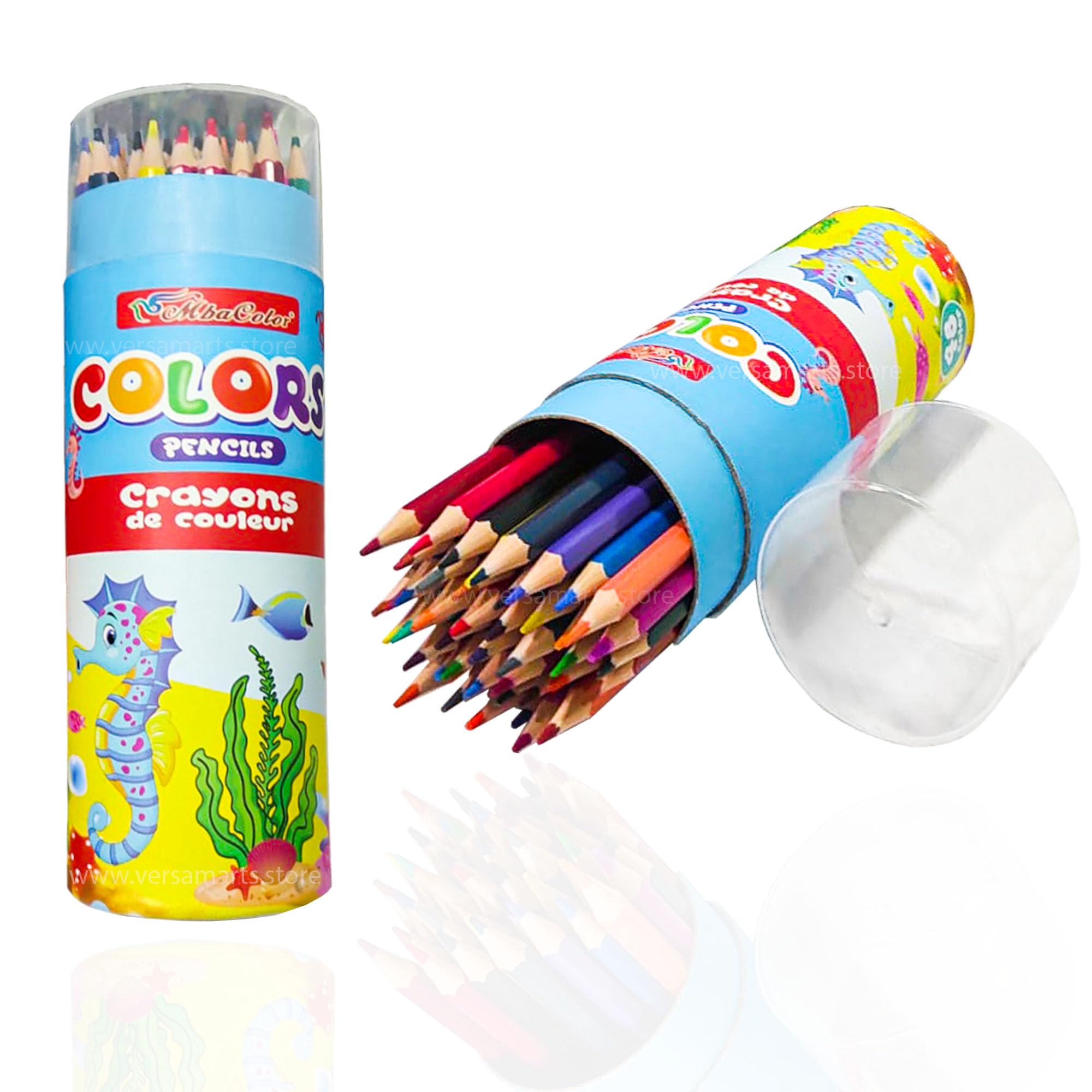 VersaMarts Color Pencils Set of 48, Professional Quality Colored Pencils for Adults and Kids, Round Tin Shapes Packaging (Blue)