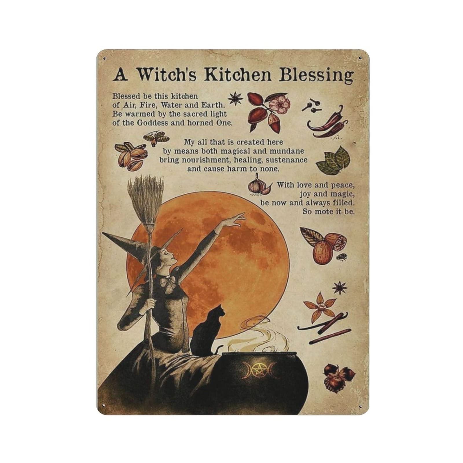 AOOEDM A Witch Is Kitchen Blessing Vintage Tin Sign Metal Tin Signs for Man Cave Funny Art Wall Plaque Kitchen Bar Pub Coffee Shop Wall Decor