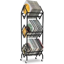 Mobile Vinyl Record Storage Rack with Wheels, 3-Tier Matte Black Book Cart & LP Display Stand, Multi-Purpose Organizer for Albums, Books, Magazines, Files