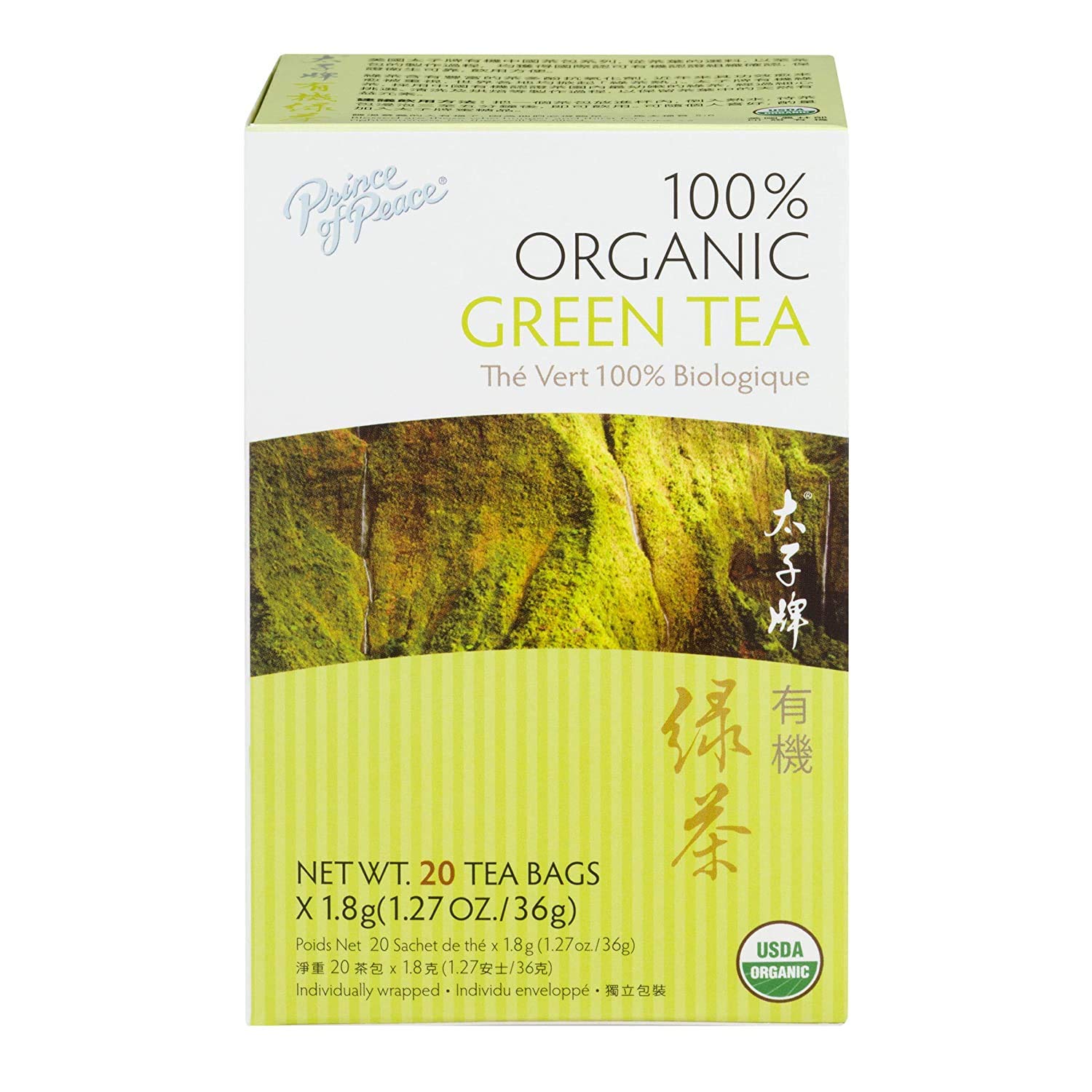 Prince of Peace Organic Green Tea, 4 Pack - 20 Tea Bags Each – 100% Organic Green Tea – Unsweetened Green Tea – Lower Caffeine Alternative to Coffee – Herbal Health Benefits Green,Green Tea 20 Count (Pack of 4)