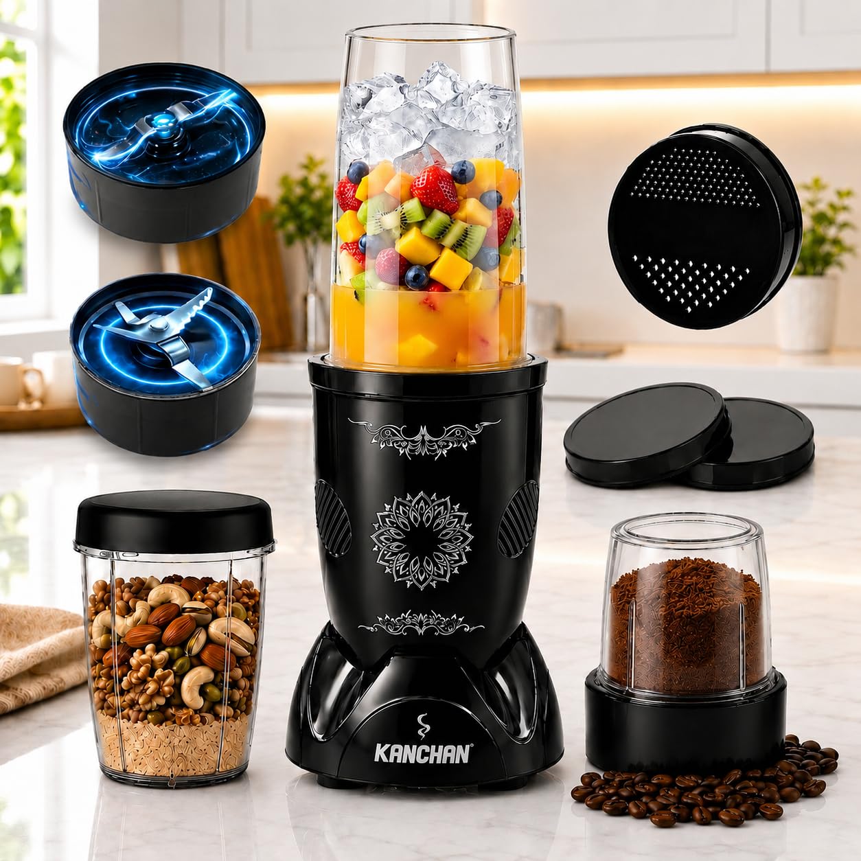Kanchan Nutri Blender Mixer Grinder (3 Jar, 2 Blade) 450 Watt - Blender for Smoothie & Juices, Protein Shake, Puree, Chutney, Masala -3 Unbreakable Jars (500ml & 2x300ml) -SS Blades for Grind & Blend-image-28