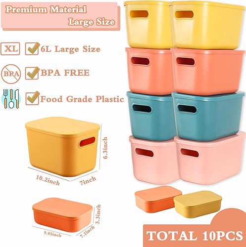 Miniatura 2 de Contenedores de almacenamiento de plástico con tapas, 10 unidades, coloridos contenedores apilables para libros, almacenamiento en el aula,