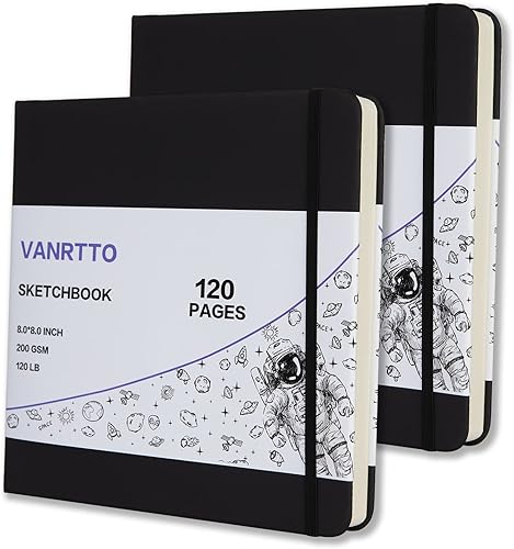 Miniatura 10 de VANRTTO Cuaderno de bocetos cuadrado de tapa dura, 120 libras200 GSM, papel de dibujo grueso para marcador, acuarela, medios mixtos, cuaderno de