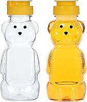 2 Pack Cute Honey Bear Squeeze Bottles - Transparent 8oz Plastic Honey Jars with Yellow Flip Lids for Syrup, Sauce & Juice