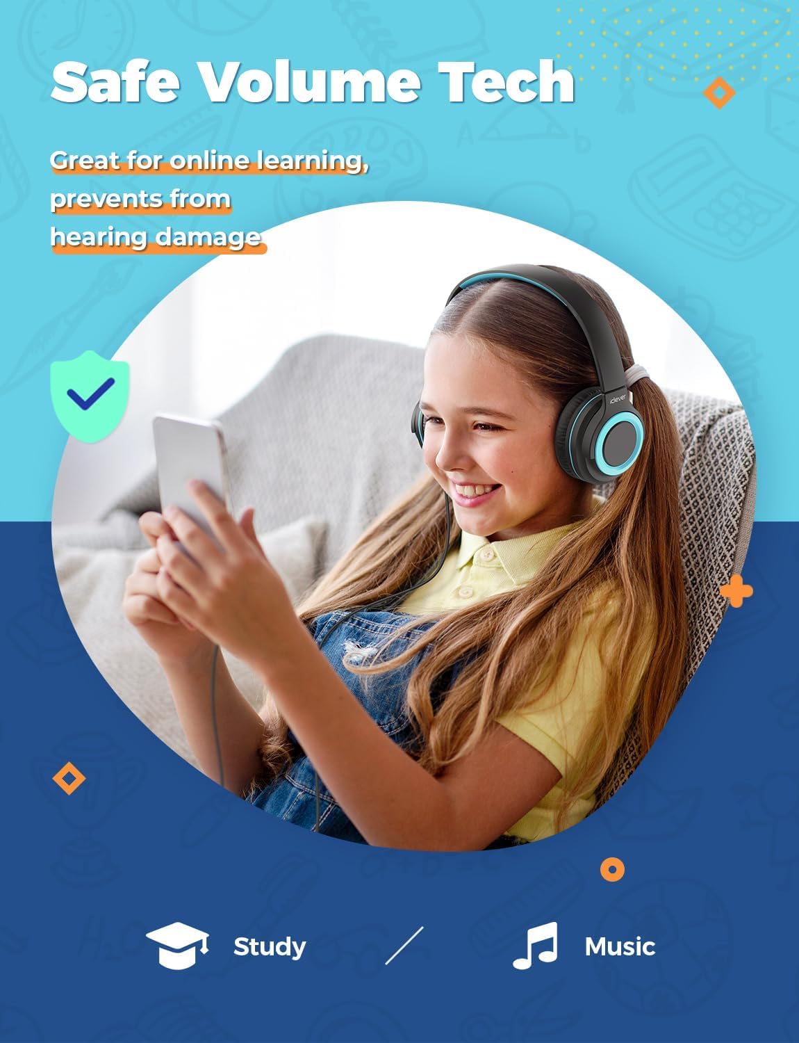 iClever Auriculares para niños [2 Unidades] – 85dB Volumen Seguro Limitado – Auriculares con Cable para niños con Divisor compartido, Auriculares estéreo Plegables para tableta/MP3/4