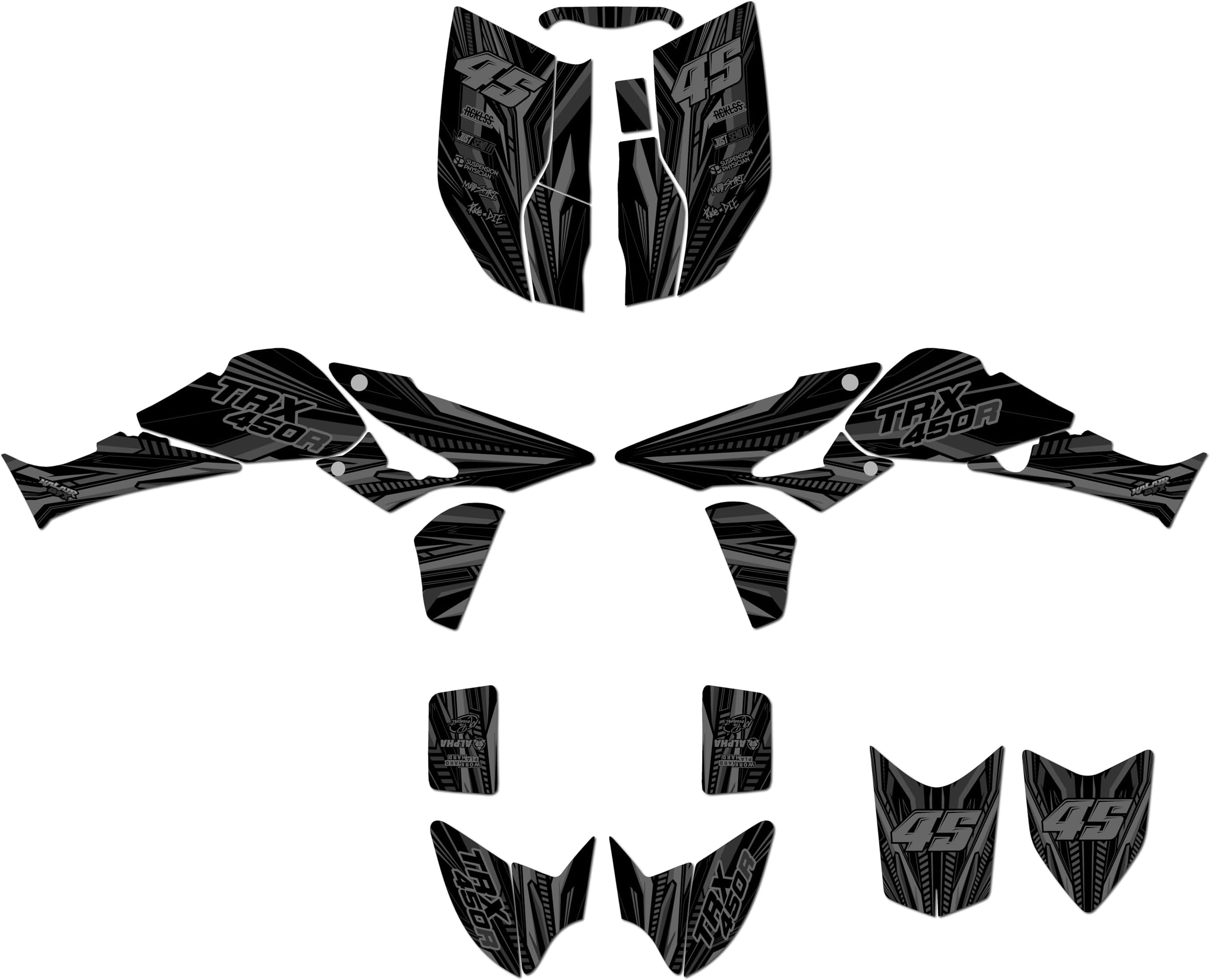 Graphics Kit for Honda ATV TRX 450R Years 2004-2017 Prime Series Smoke 16 Mil - On/Off the Road - ATV UTV Dirt Bike Stickers, Quad Dirtbike Racing Decal Automotive Accessories no-Plastics