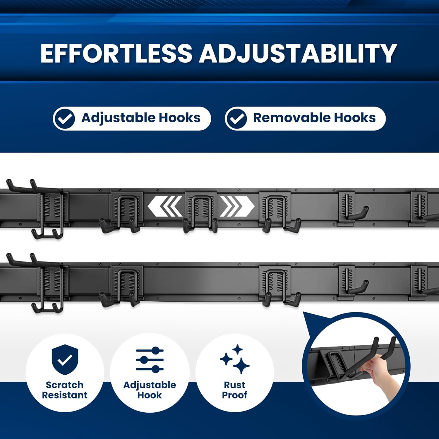 96'' All-Metal Garage Tool Organizer Wall Mount – Heavy-Duty Tool Rack Holds 960 lbs, Adjustable Hooks for Garage, Yard, and Garden Equipment - Image 5