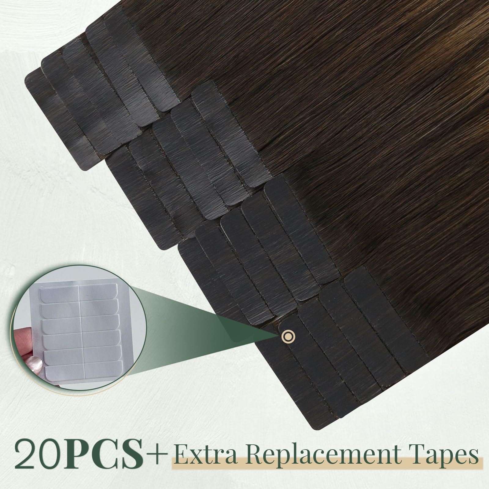 Ugeat Przedłużanie Włosów Taśma, Włosy Ludzkie, Balayage Brąz z Jasnym Blondem, 40 cm 20 sztuk 50g, Przedłużanie Włosów Tape in, Średniego Brązu, Remy Naturalne Proste