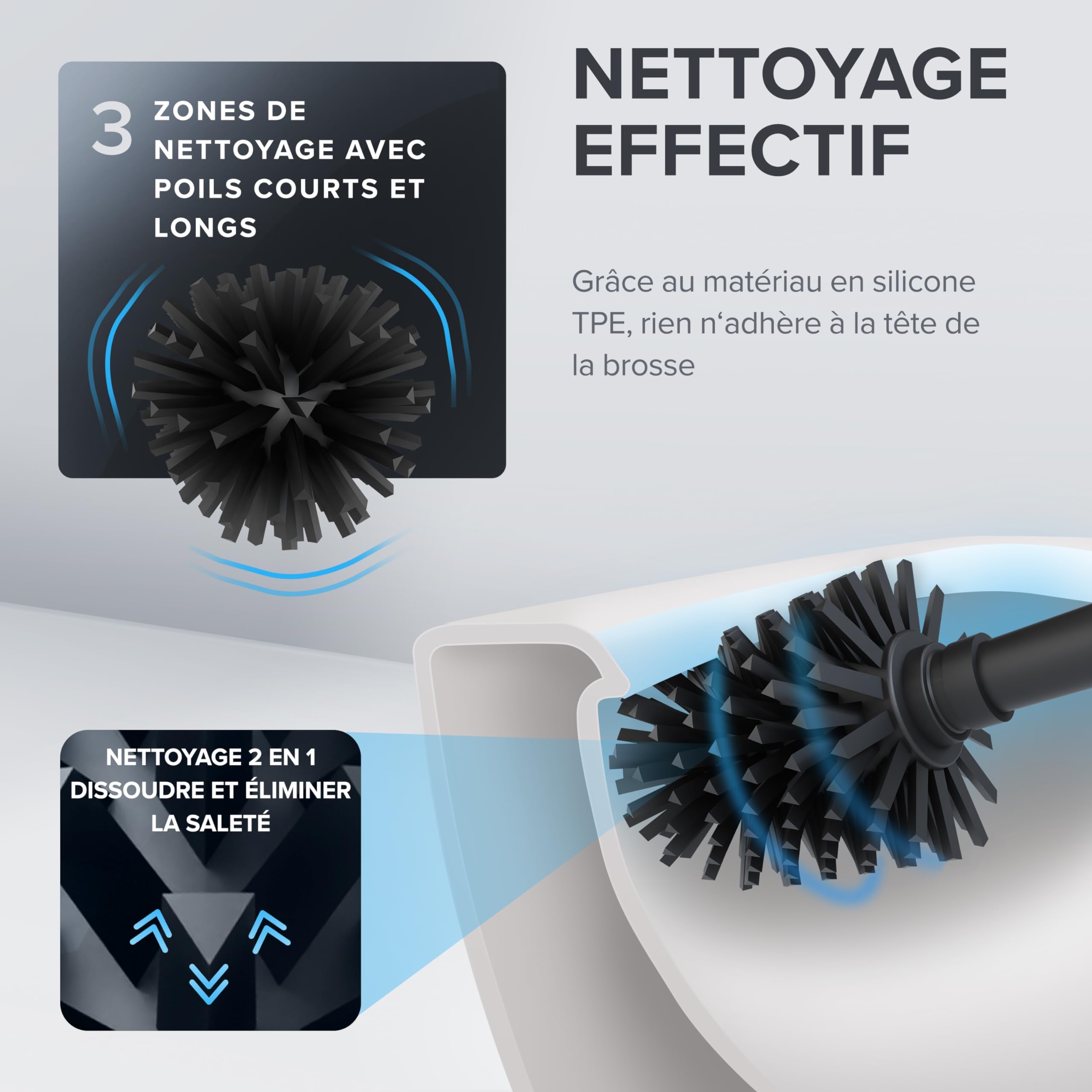 ovimar Brosse WC Finnkona - Noir - Montage Mural avec perçage - Brosse WC en Silicone - Fonction Ventilation - pour percer ou Coller - en Acier Inoxydable revêtu par pulvérisation