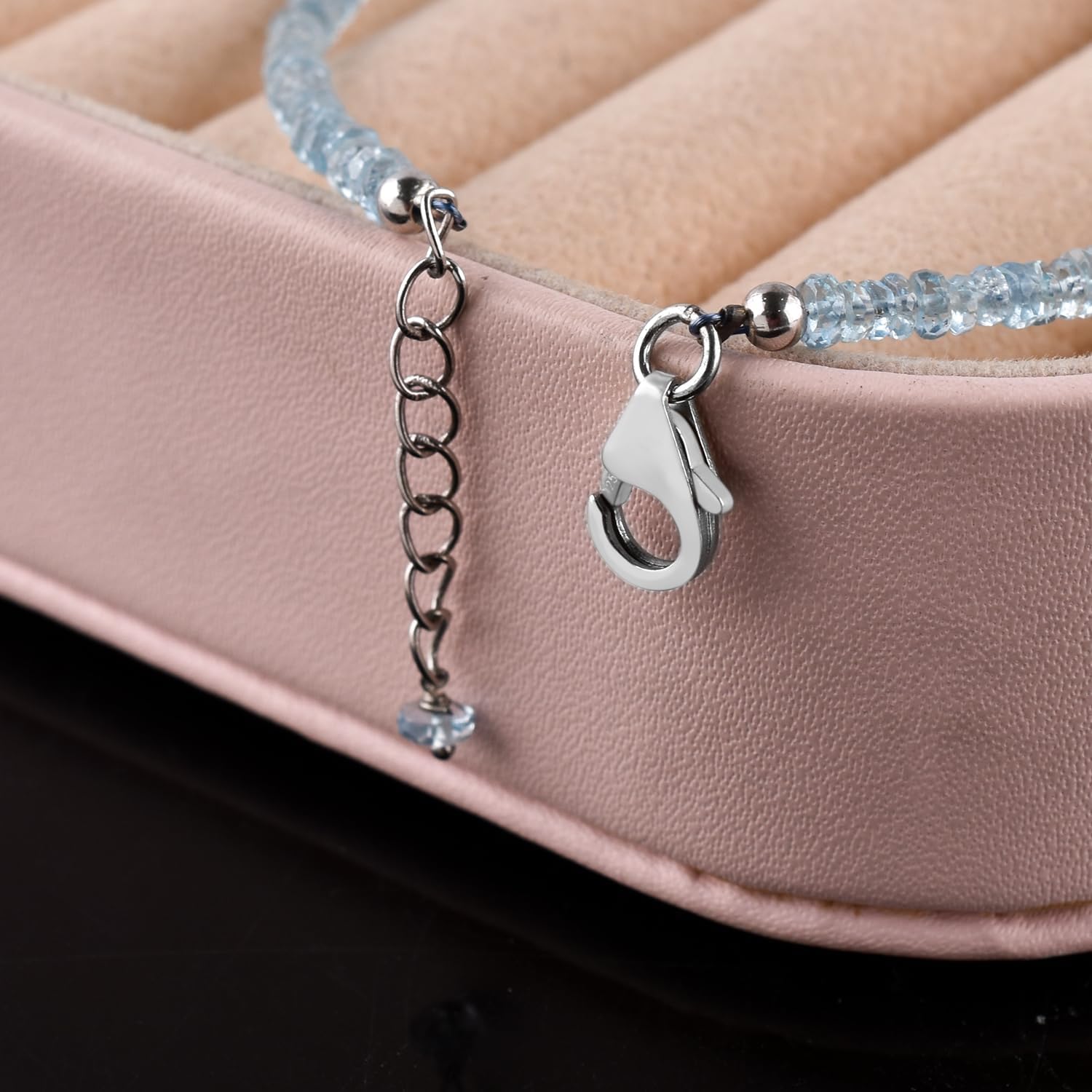 Aquamarine Beaded Bracelets for Women Gifts For Her Santa Maria, March Birthstone, Natural Gemstone, Crystals and Healing Stones, 925 Sterling Silver Chain 8 inch