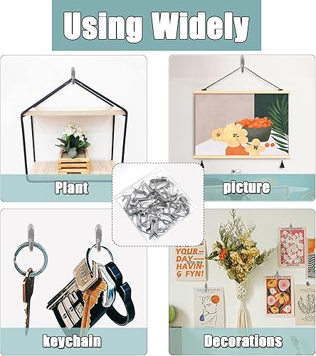 Miniatura 10 de 30 ganchos de pared, ganchos de pared de doble cabeza para colgar en la pared, decoración amigable para inquilinos, ganchos pequeños para marcos de