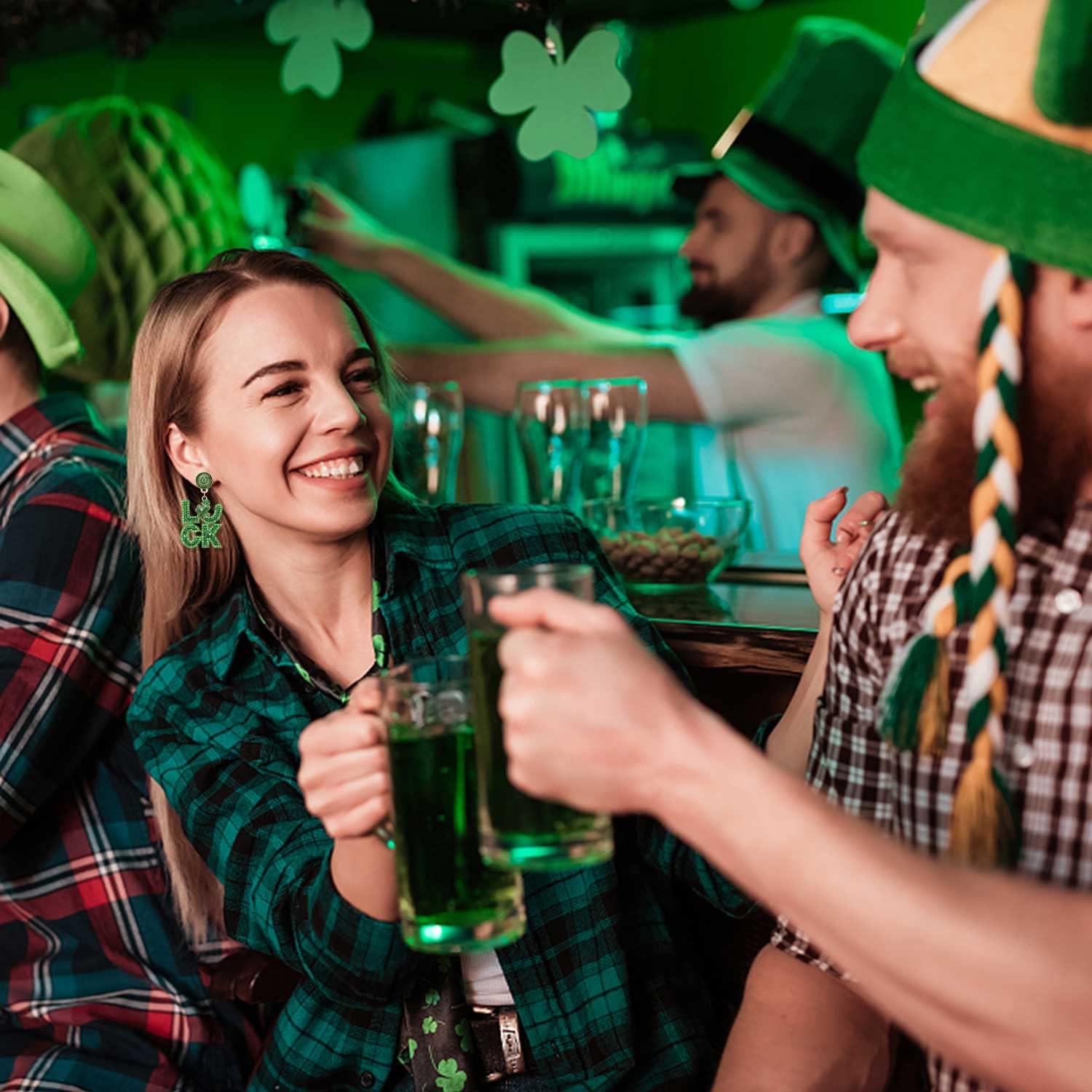 St. Patrick's Day Earrings Shamrock Earrings for Women, Sparkling Rhinestone Lucky Irish Earrings, Green Beaded Dangle Earrings St. Patrick's Day Accessories Gifts - Image 5