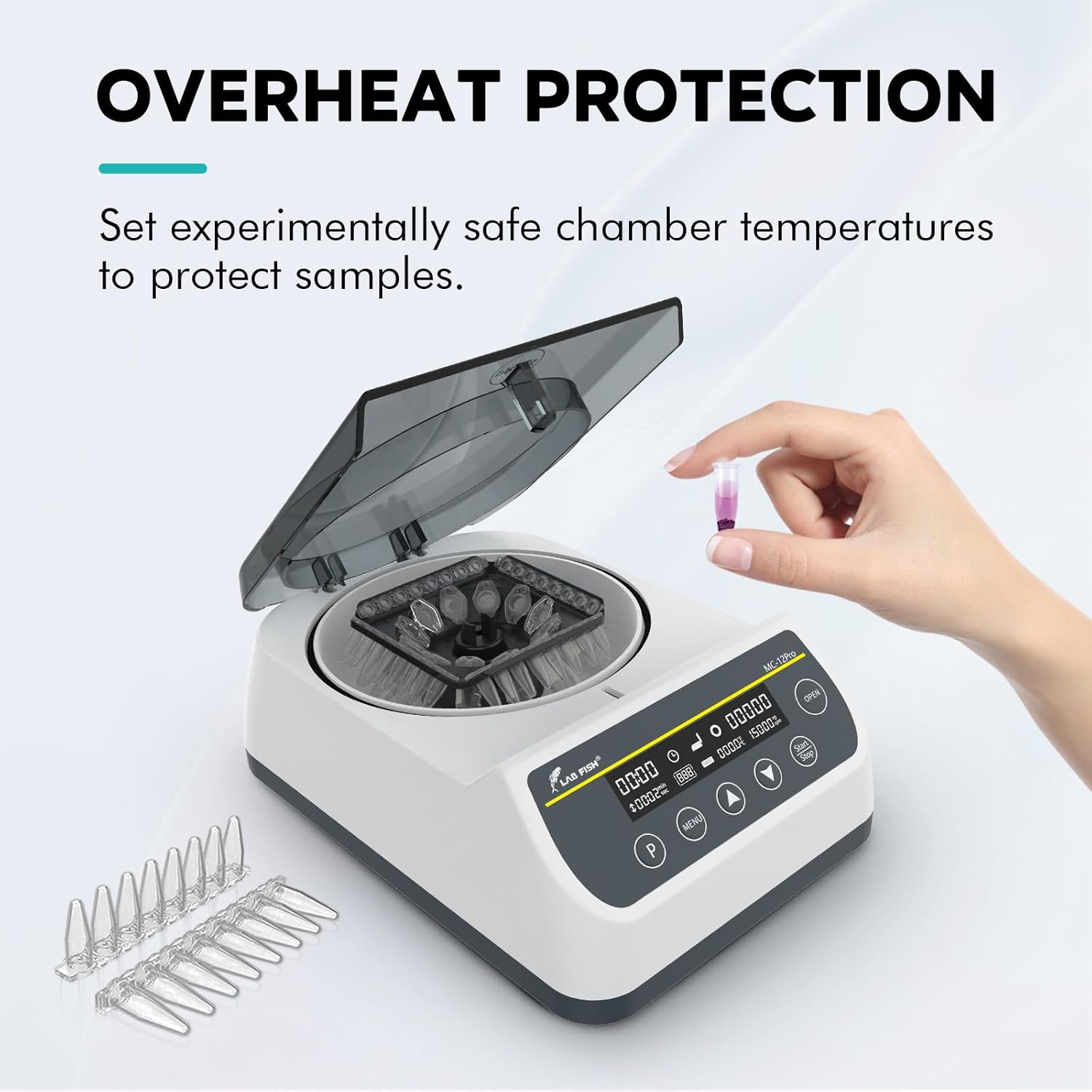 LAB FISH High Speed Centrifuge Digital 1000-12000 RPM,Max 9660 xg RCF,Lab Benchtop Microcentrifuge 0.2ml/0.5ml/1.5ml/2ml Tubes for Lab