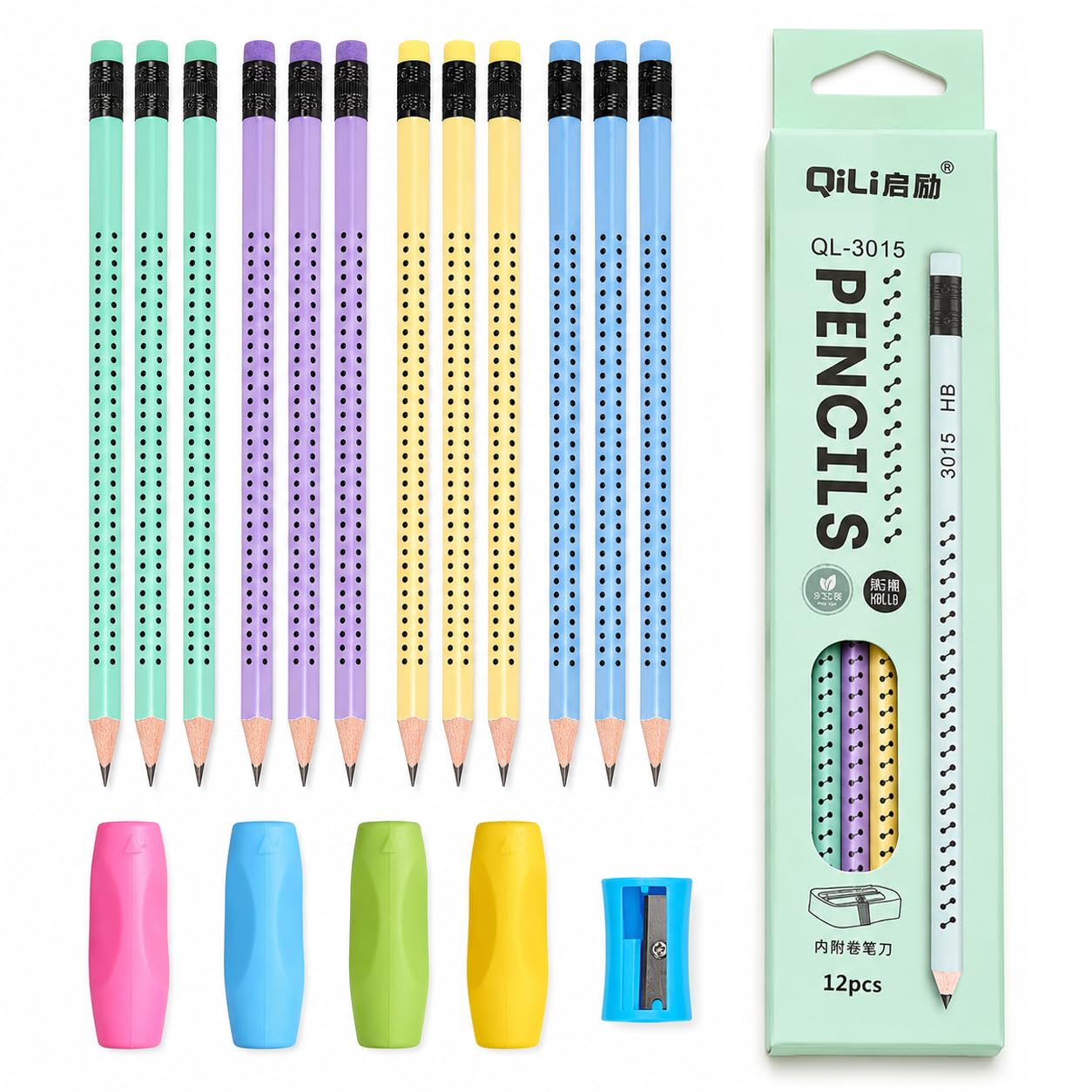 CWWYQ 18 Pcs HB Pencil Set, Presharpened Wood Triangle Shaped Cute Pencils with Rubber Eraser