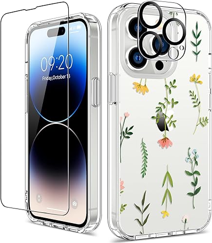 Miniatura 11 de GiiKa Funda rígida para iPhone 14 con protector de pantalla, 6.1 pulgadas, transparente, a prueba de golpes, diseño floral rosa, para niñas y Small