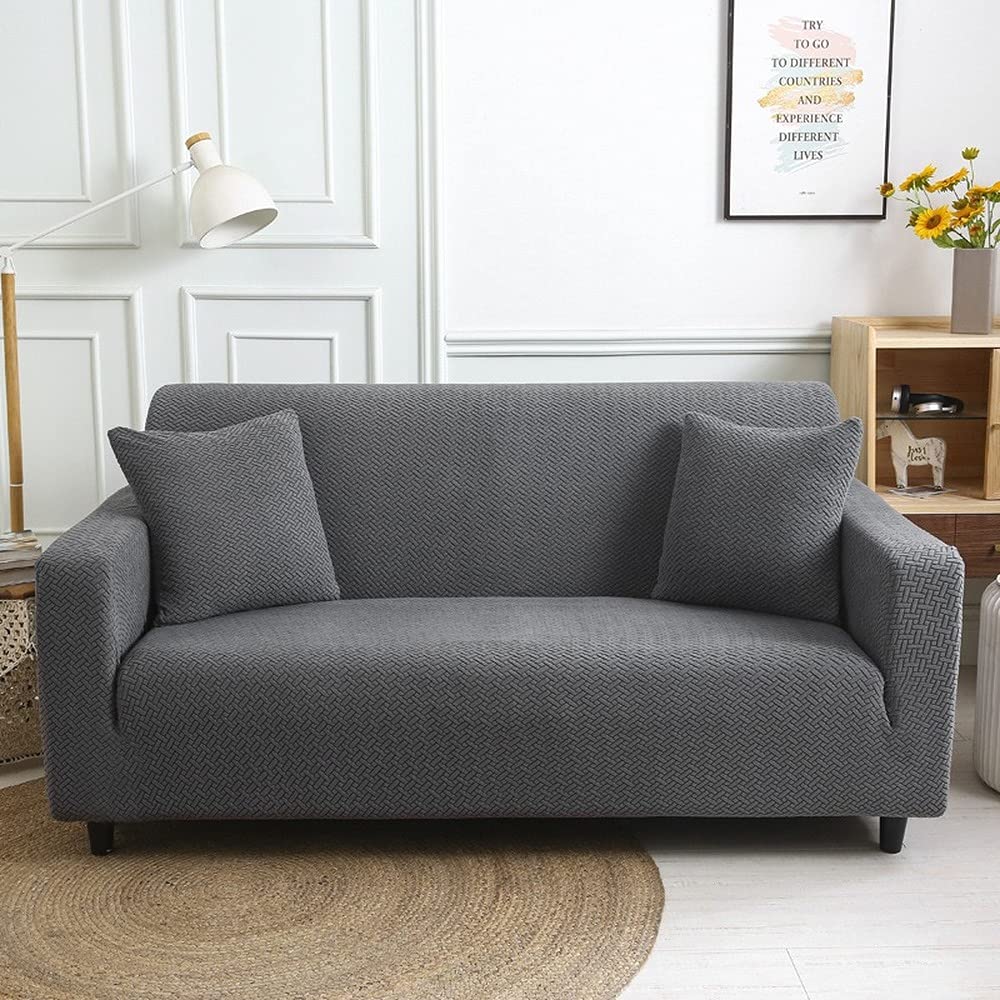 Housse de canapé extensible jacquard pour rénover un salon usé