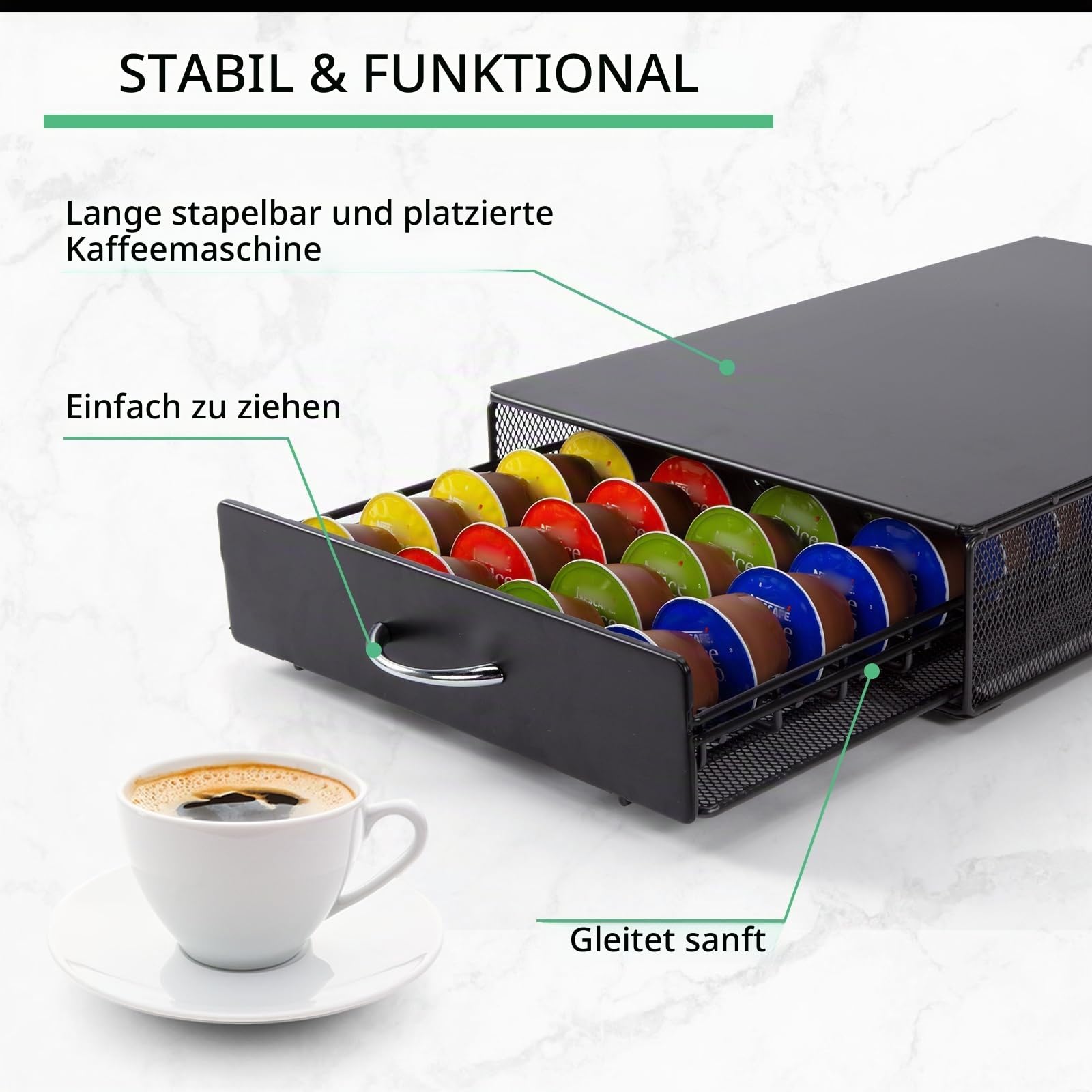 Kapselhalter Schubladen kompatibel für Dolce Gusto Kaffeekapseln.