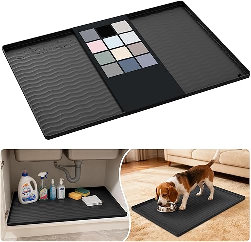 Miniatura 146 de URMONA Tapete de silicona impermeable para debajo del fregadero de 40 x 22 pulgadas, forro para estante de cocina y baño, protector de gabinete y