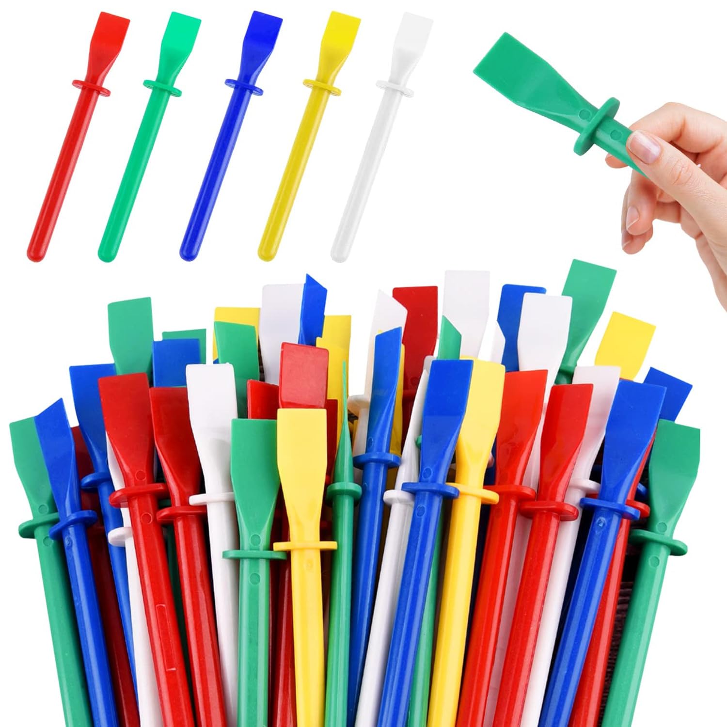 60 Pcs Spreaders, Colored Plastic Smear Sticks Applicator Spreaders DIY Art Leather Craft Tool Roller Mixed Applicator Scrapers