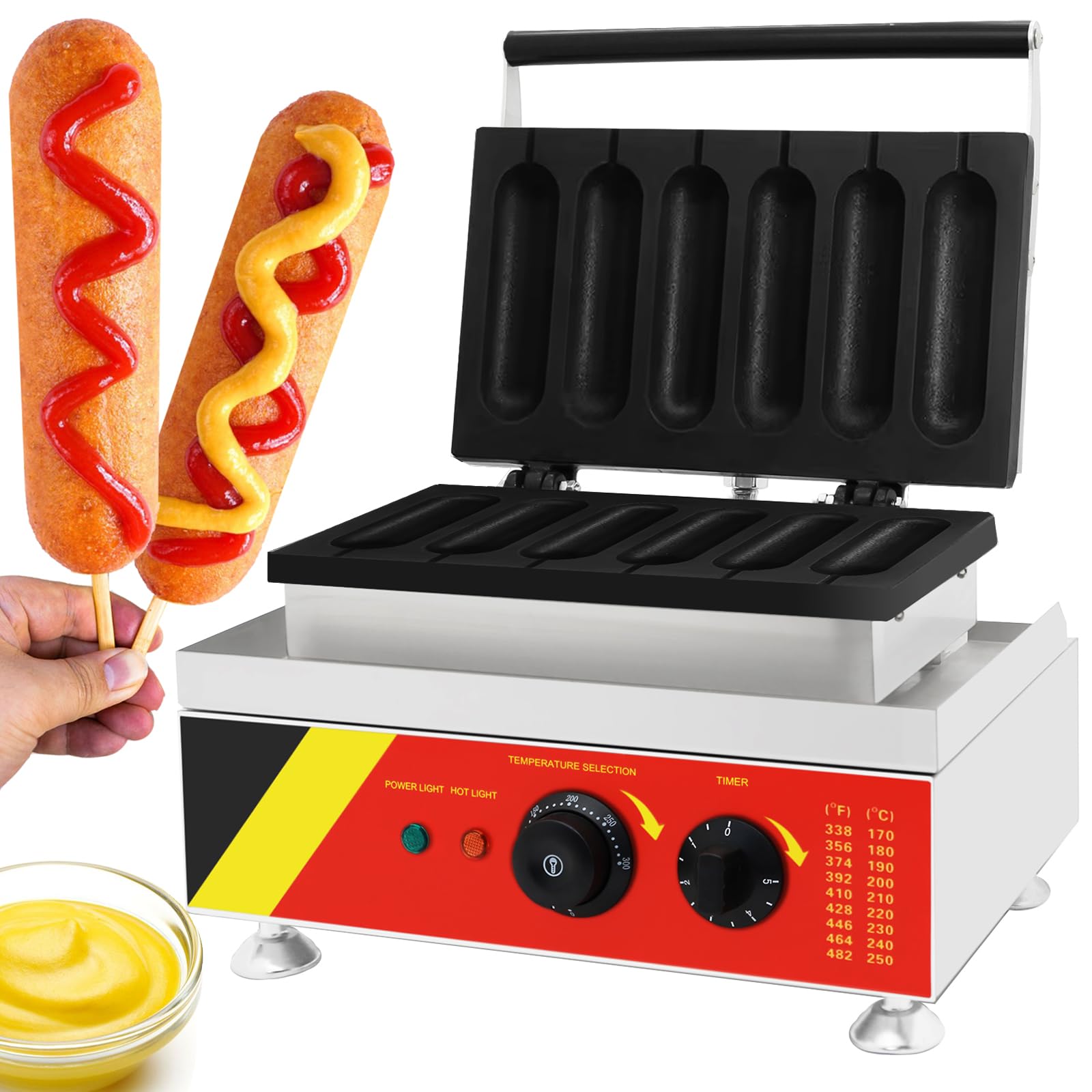 Waffle Stick Maker 6 Skewers Hot Dog Sticks Machine Electric Commercial Waffles Iron with Cool Touch Handle Non-Stick Coating for Bakeries Snack Bars Restaurant,1650W, 220V