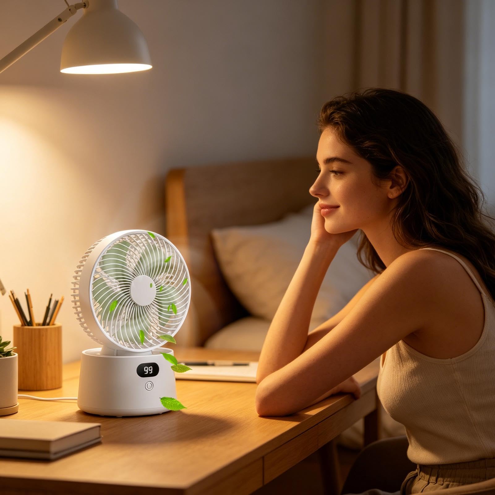 Ventilatore Circolatore d'Aria da Tavolo Display Digitale Silenzioso | Ventilatore Circolatore d'Aria da Comodino Per Uomini, Donne, Adulti, Ufficio, Campeggio, Viaggio in Auto, Soggiorno,