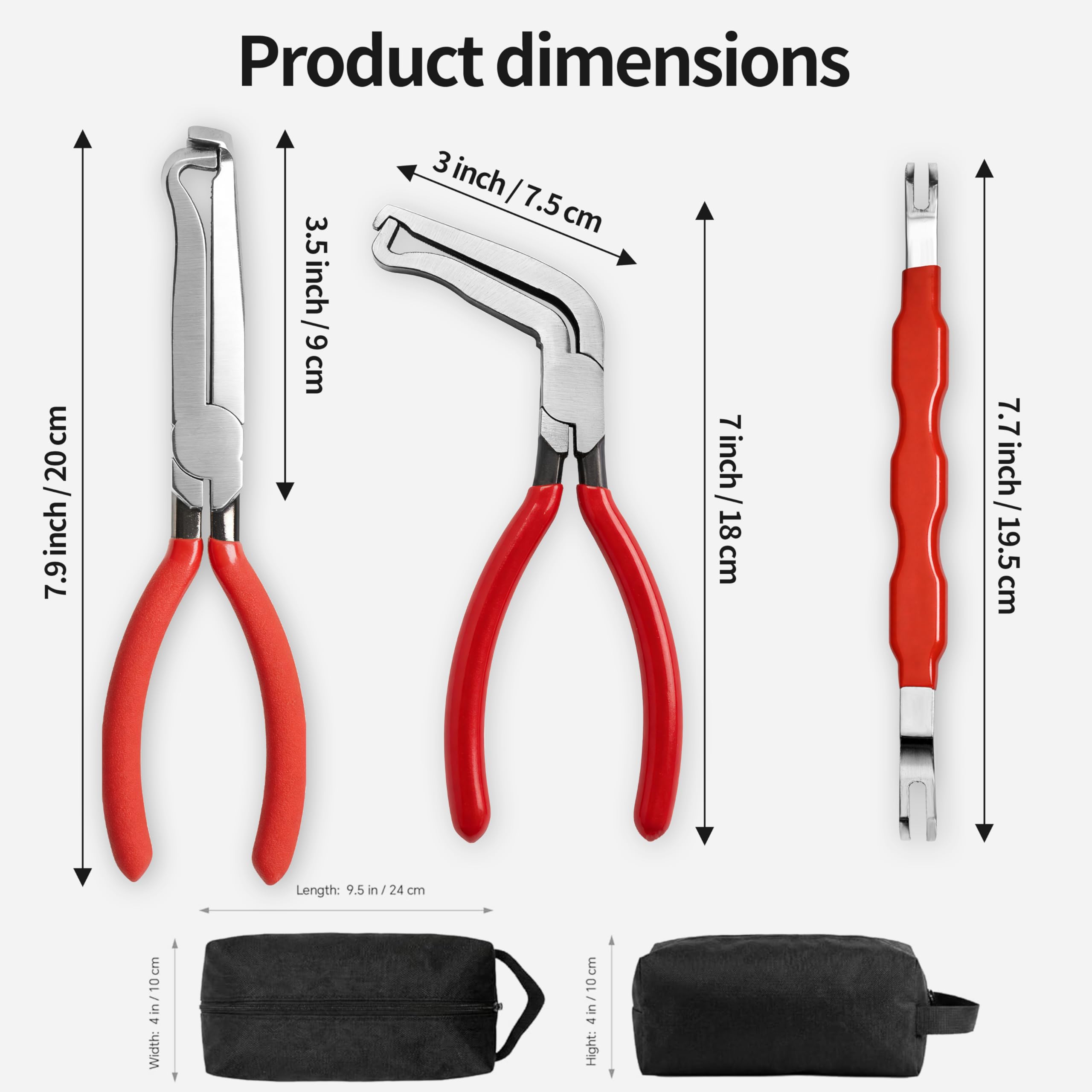 Kit di 5 pinze per scollegamento elettrico automobilistico, struttura in acciaio cromato, maniglie comode rosse, utensili manuali da officina