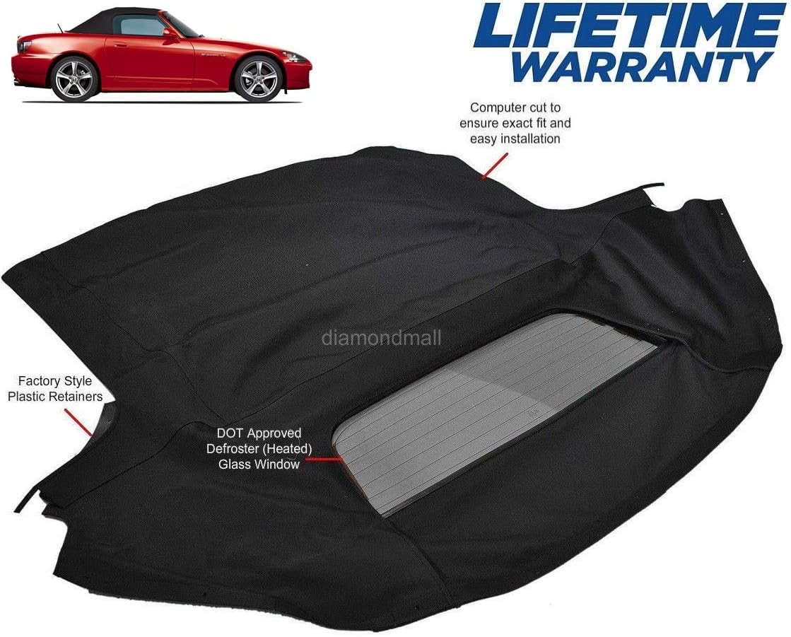 Replacement for Honda S2000 Convertible Top With Heated Glass Window Black Twillweave 2002-2009