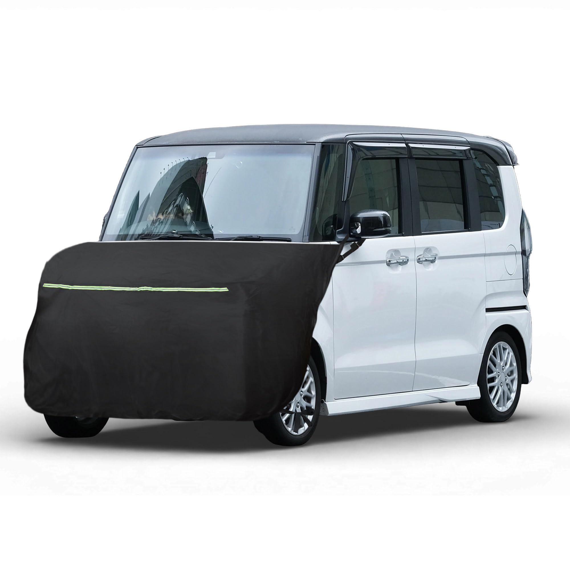 X AUTOHAUX ボンネットカバー 軽自動車Sサイズ ブラック UVカット ヘッドライト黄ばみ防止 蛍光反射 防風ロープ付き
