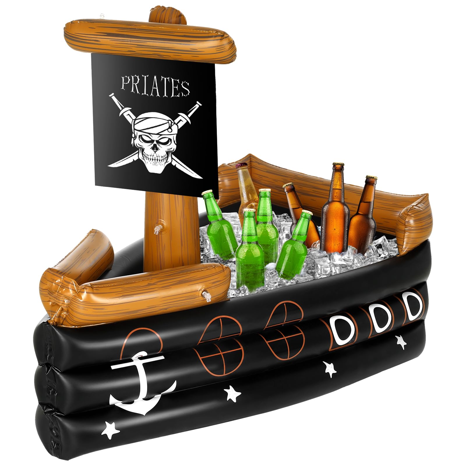 Zhanmai Inflatable Pirate Ship Drink Cooler Inflatable Serving Bar Food Container for Summer Carniva Mardi Gras Pirate Birthday Party Favor Supplies
