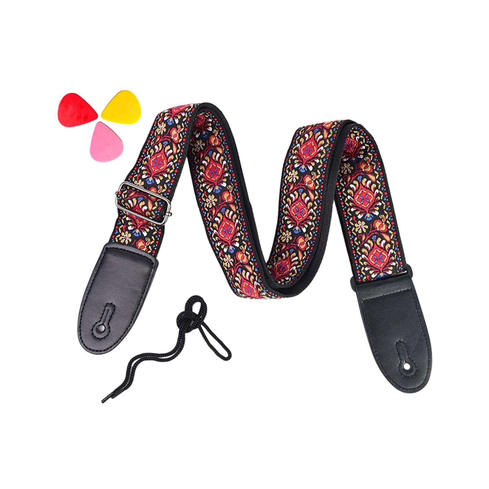 QIAOLIDA Weaving PU Leather Ends Guitar Strap, Soft Adjustable Comfortable Cotton Acoustic Guitar Strap for Electric Guitars Bass