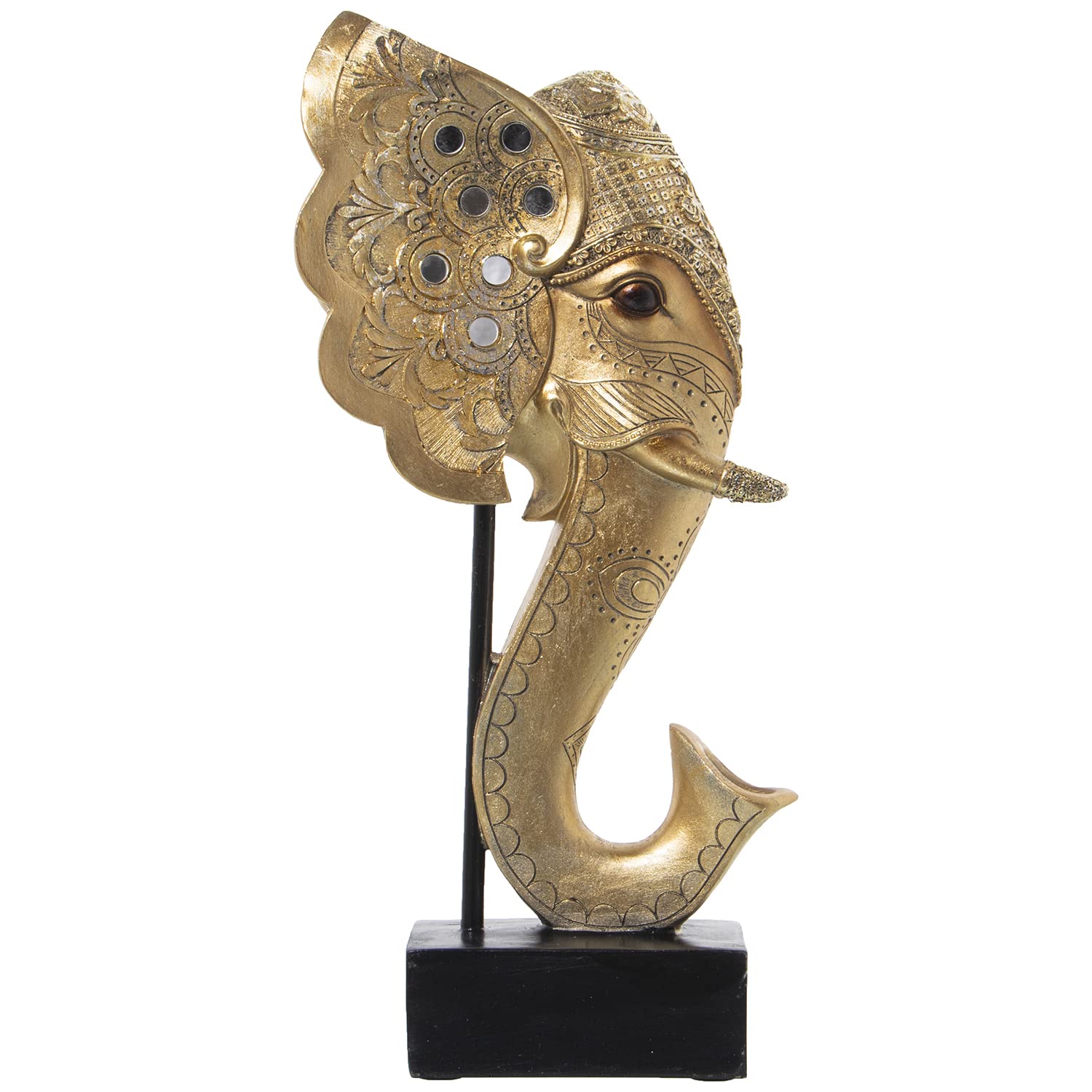 Statue éléphant dorée design luxe en résine de 36 cm sur socle