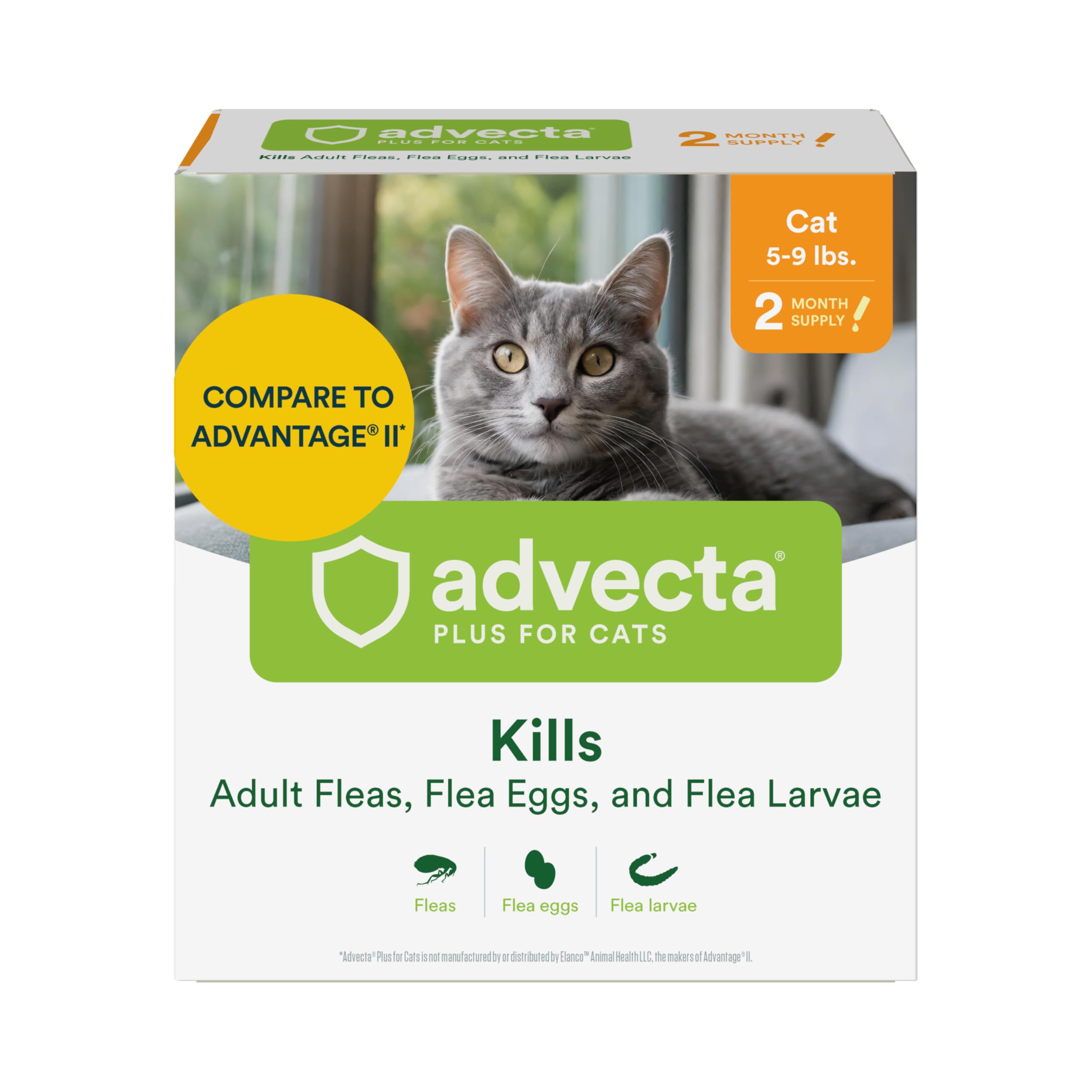 Advecta Plus Topical Flea Treatment for Cats and Kittens, Flea Prevention and Control, Small & Large, Fast-Acting Waterproof Drops, 2-Month Supply