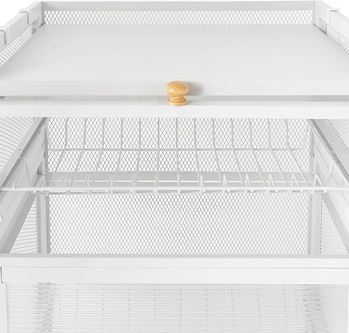 Miniatura 7 de Armario para platos de encimera, 3 niveles pequeño de cocina, armario de almacenamiento con puerta abatible y ganchos, bandeja de goteo desmontable