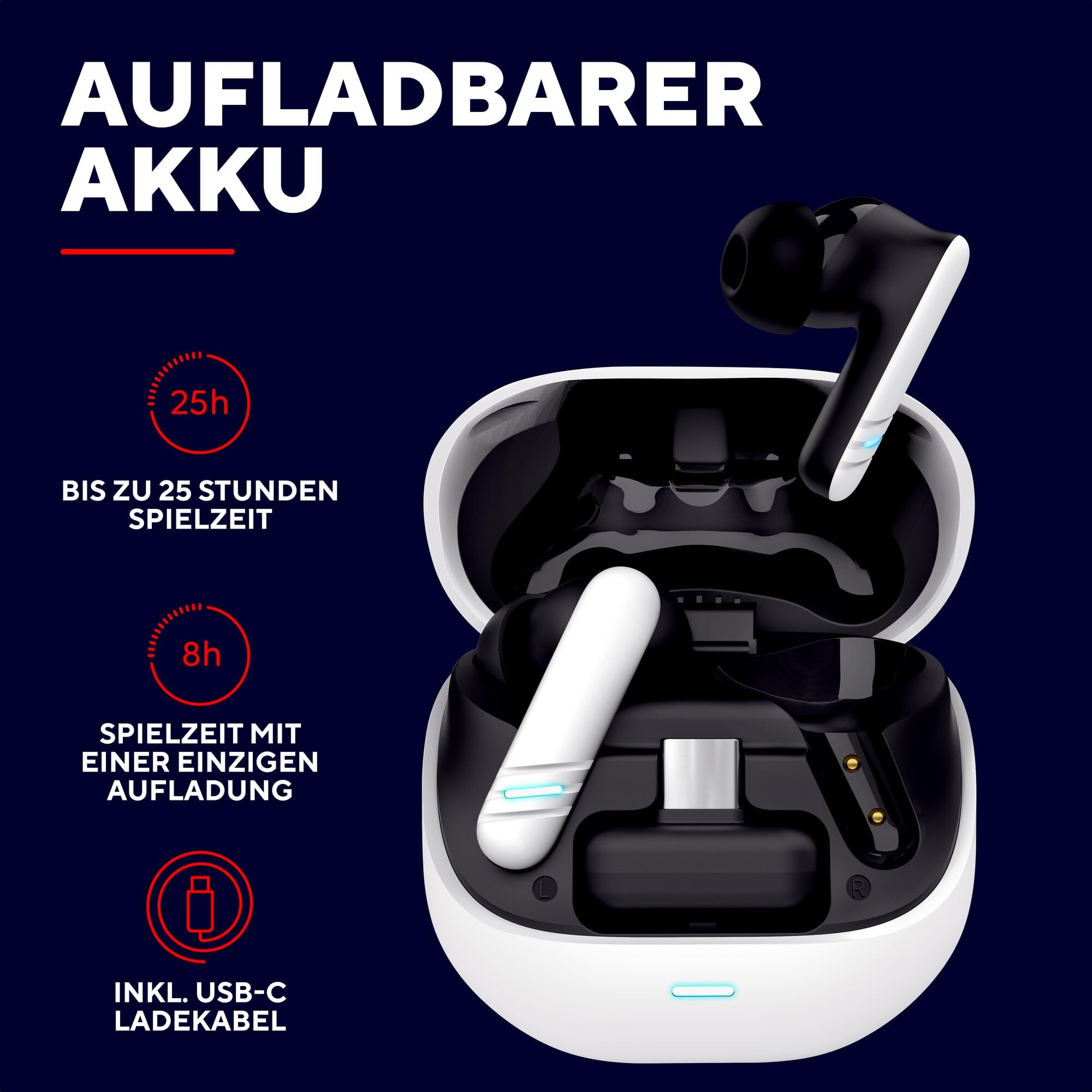 GXTrust 409 Oxxie In Ear Gaming Kopfhörer Kabellos Bluetooth PS5 Switch PC Mobile, Kabelloser Gaming-Ohrhörer Bluetooth oder USB-C Empfänger, 4 ENC Mikrofonen, 25 Stunden Akkulaufzeit, Weiß