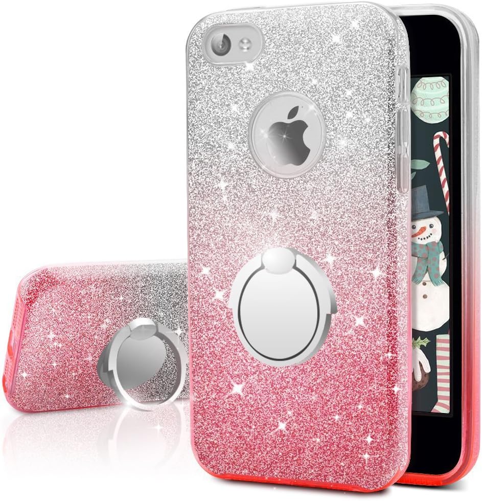 iPhone 4S Case, iPhone 4 Case, Silverback Girls Bling Glitter Sparkle Cute Phone Case with 360 Rotating Ring Stand, Soft TPU Outer Cover + Hard PC Inner Shell Skin for Apple iPhone 4S / 4 -Ombra Pink