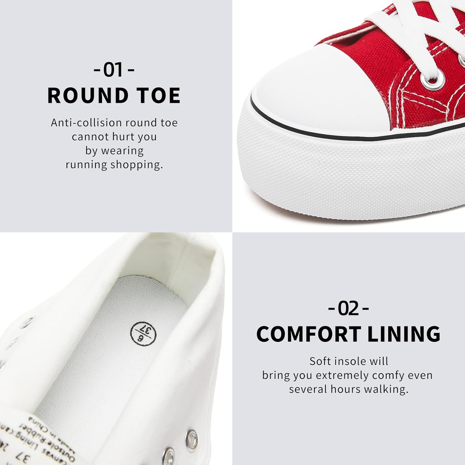 FRACORA Womens High Top Canvas Shoes White Black Platform Sneakers Lace Up Shoes for Women - Image 4