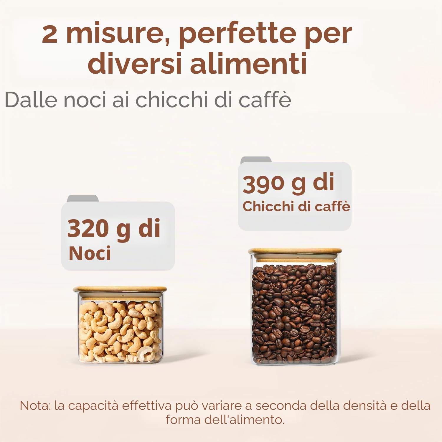 ComSaf Barattoli in Vetro con Coperchio in Bambù 700-1100 ml Set da 4 | Contenitori per alimenti, Forma rettangolare salvaspazio, Riso, Pasta corta, Cereali, Legumi, Dispensa e pensili
