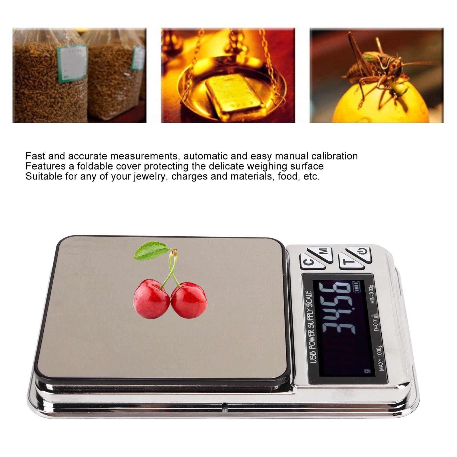 Balance Numérique Portable, 0.01g x 1000g USB Balance Electronique Plate Précise Mini Balance de Poche pour Bijoux en Or Objets de Collection Alimentation Herbes Café avec Sac de Stockage
