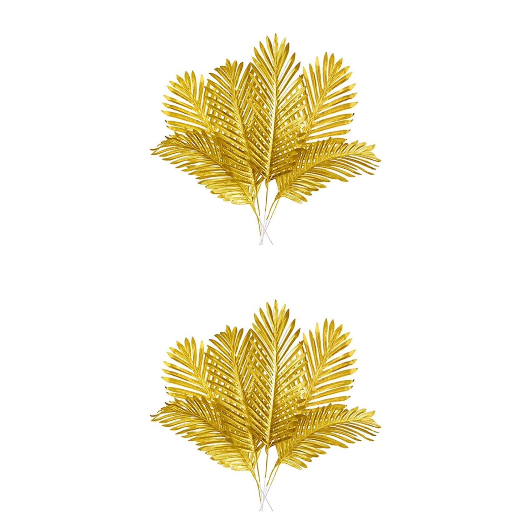 Hndhbfgrt 16 Pcs Artificial Gold Palm Leaves Realistic Golden Plants Leaf Gold Tropical Palm Leaf Faux Gold Leaves Decoration