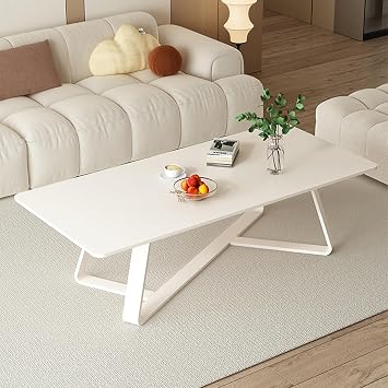 Coffee Table Living Room Minimalist Display Coffe Table Square Simple Center Tables for Apartment for Home&OfficeAll White,55.12x23.62x17.72in