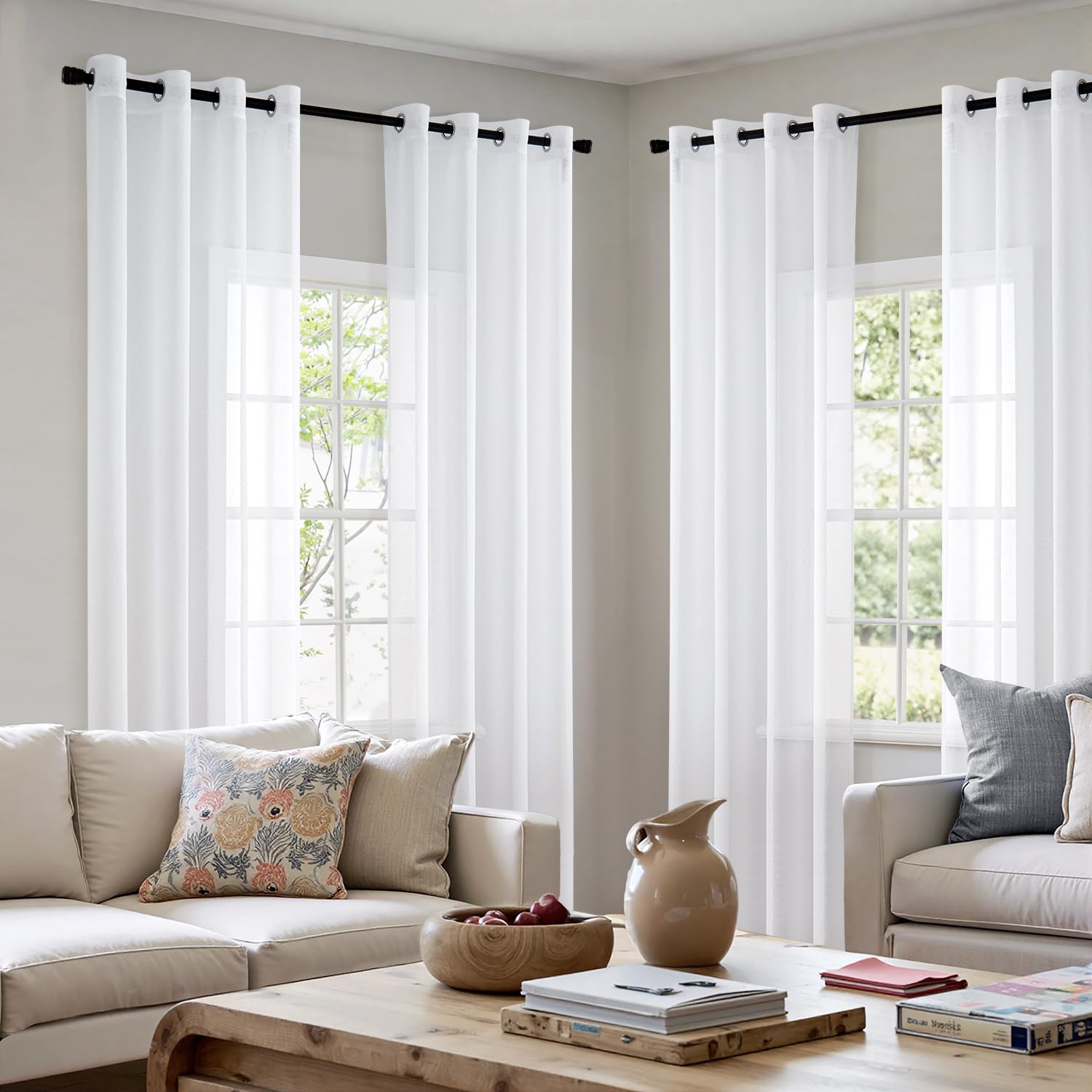 MIULEE Tende Trasparenti in Voile Con Occhielli Morbidi Finestre per Camera da Letto e per Salotto Eleganti Soggiorno 4 Pannelli 140x245cm Bianco