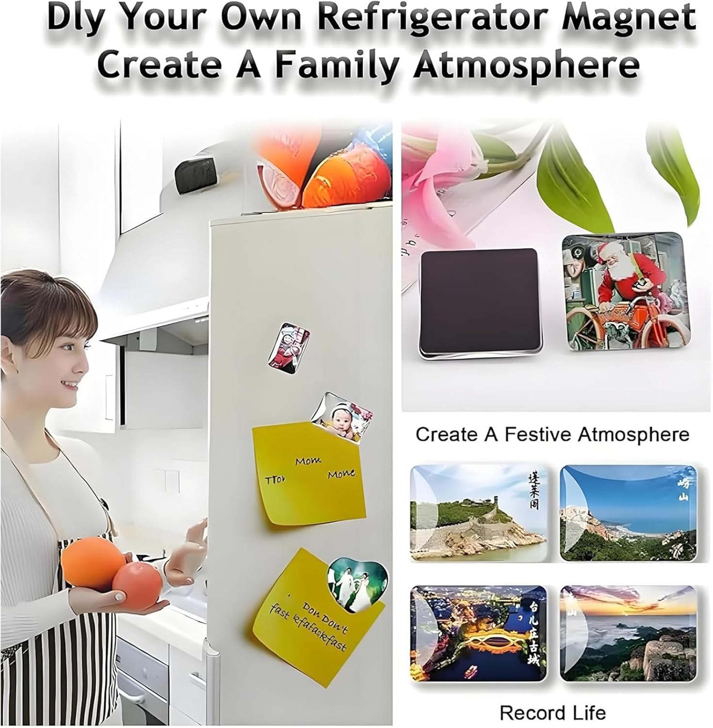 Fridge Magnet Button Maker Machine,Photo Magnet Machine,Refrigerator Sticker Making Machine,100 Set Square Button Making Supplies,Use in Refrigerators and Anywhere There is Iron