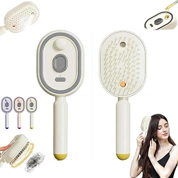 Electric Steam Hair Brush, Electric Spray Air Cushion Massage Comb, Hair Straightener Brush with Detangling Comb, Rechargeable Air Cushion Spray Detangler for Frizzy Dry Damaged HairCare