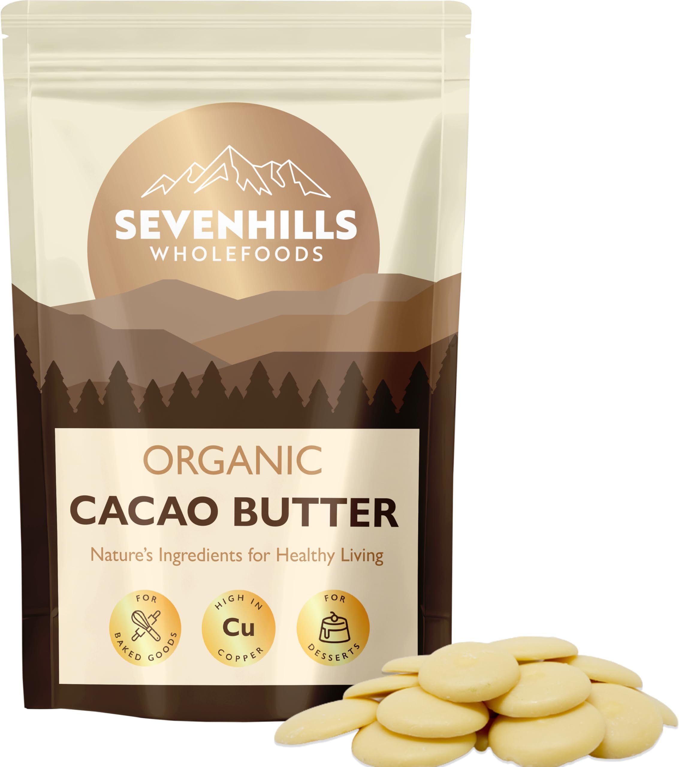 Organic Cacao Butter, Rounds 500g, for Culinary and Beauty Uses
