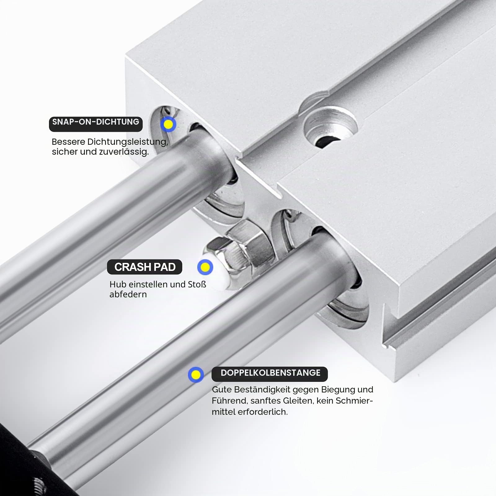 TAILONZ PNEUMATIC 16mm Bohrung 25mm Hub Doppelstange Doppeltwirkend Aluminium Druckluftzylinder TN16-25