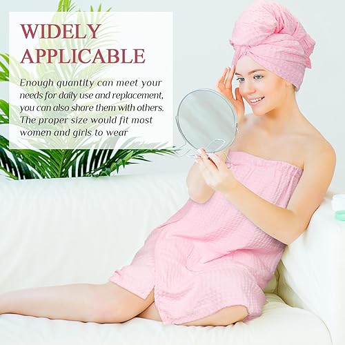 Miniatura 5 de Tigeen 6 batas de gofre para mujer, ligeras, con cierre ajustable, toallas de spa para el cuerpo, bata de baño para mujer, color rosa, Rosado