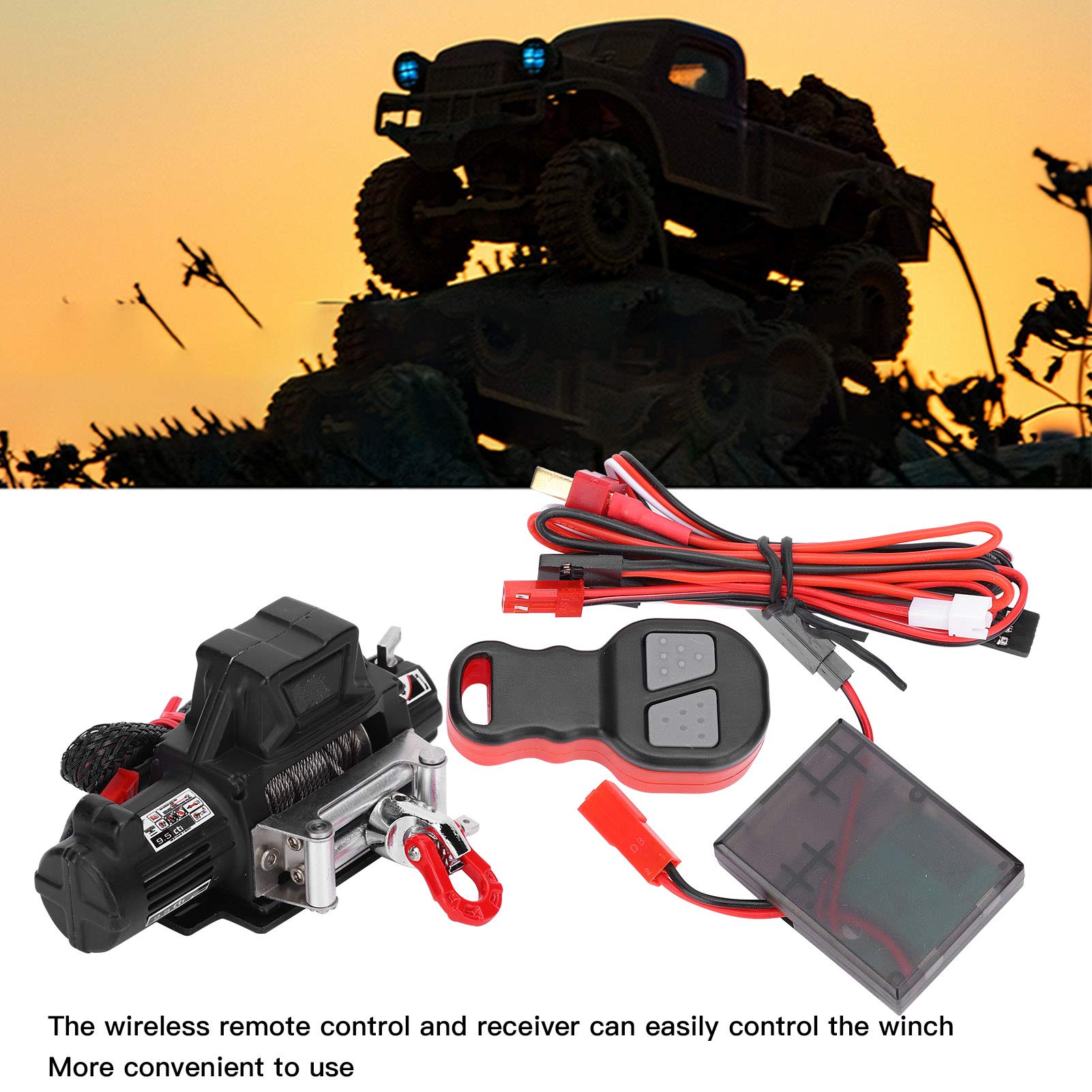 Treuil RC Sans Fil Pour Voiture 1/10 – Kit Récepteur Compatible SCX10 Et TRX4, Rouge, Métal Et Plastique